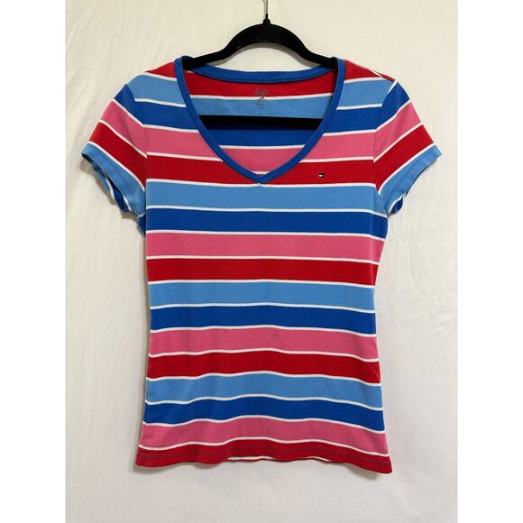 Tommy Hilfiger Women's Striped Tee Size M Cap Sleeves, Scoop Neck - Picture 1 of 3
